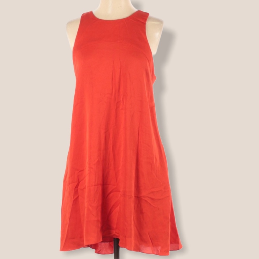 MILLY Sleeveless Silk Trapeze Dress In Red 4